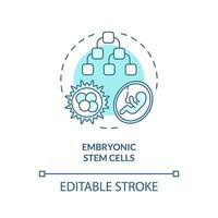 2D editable blue embryonic stem cells icon, monochromatic isolated vector, thin line illustration representing cell therapy. vector