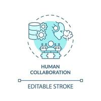 2D editable blue human collaboration icon, monochromatic isolated vector, thin line illustration representing cognitive computing. vector