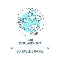 2D editable blue job displacement icon, monochromatic isolated vector, thin line illustration representing cognitive computing. vector