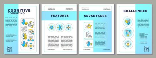 2D cognitive computing creative brochure template, leaflet design with thin line icons, 4 vector layouts.