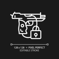 2d píxel Perfecto editable blanco pistola la seguridad icono, aislado sencillo vector, Delgado línea ilustración representando armas vector