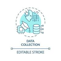 2D editable blue data collection icon, monochromatic isolated vector, thin line illustration representing cognitive computing. vector
