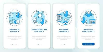 2d íconos representando cognitivo informática ventajas móvil aplicación pantalla colocar. recorrido 4 4 pasos azul gráfico instrucciones con lineal íconos concepto, ui, ux, gui modelo. vector