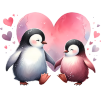 ai gerado dois pinguins dentro amor em uma fundo do corações dia dos namorados dia temas png