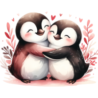 ai generado un amoroso Pareja de pingüinos en un blanco antecedentes San Valentín día temas png