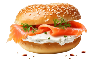 ai generato LOX e crema formaggio bagel diletto su trasparente sfondo. png