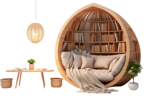 AI generated High-Quality Cozy Reading Corner with a Comfy Bean Bag On Transparent Background. png