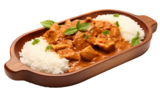 ai generato salato pollo curry su un' vassoio su trasparente sfondo. png