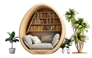 AI generated Cozy Reading Nook with a Bean Bag and Bookshelf On Transparent Background. png