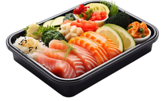 ai generiert japanisch Freuden im ein Bento Box auf transparent Hintergrund. png