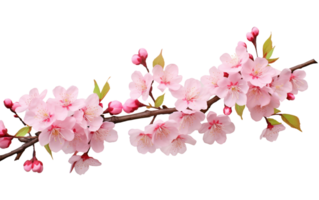 AI generated Cherry Blossom Branch with Delicate Pink Flowers On Transparent Background. png