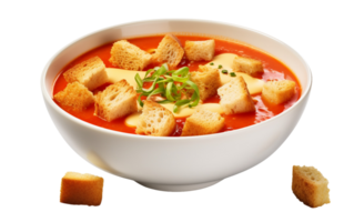 AI generated Tomato Soup with Croutons On Transparent Background. png