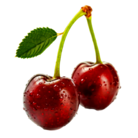 AI generated Two cherries with leaves isolated on a transparent background png