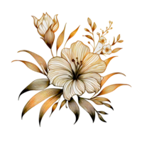 ai generato un' d'oro botanico fiore disegnato nel linea arte su un' trasparente sfondo png