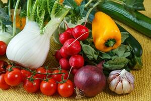 Assortment of fresh vegetables close up photo