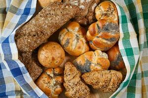 Group of different types of bread and bakery products photo