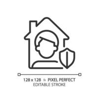 2D pixel perfect editable black home quarantine icon, isolated vector, simple thin line illustration representing bacteria. vector