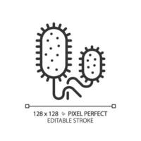 2D pixel perfect editable black vibrio cholerae icon, isolated vector, simple thin line illustration representing bacteria. vector