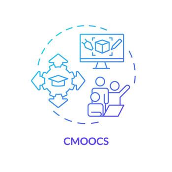 2D gradient icon cMOOCs concept, simple isolated vector, MOOC blue thin line illustration. vector