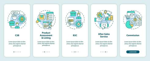 2d íconos representando c2c móvil aplicación pantalla colocar. recorrido 3 pasos vistoso gráfico instrucciones con Delgado línea íconos concepto, ui, ux, gui modelo. vector