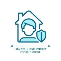 2D pixel perfect editable blue home quarantine icon, isolated monochromatic vector, thin line illustration representing bacteria. vector