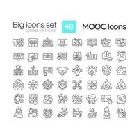 2D editable black big thin line icons set representing MOOC, isolated vector, linear illustration. vector