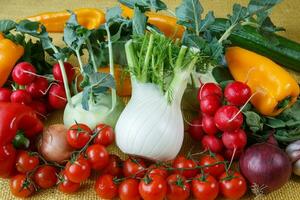 Assortment of fresh vegetables close up photo