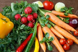 Still life with various fresh organic vegetables photo