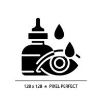 2D pixel perfect glyph style eye drop icon, isolated simple vector, silhouette illustration representing eye care. vector