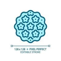 2D pixel perfect editable blue bacteria icon, isolated monochromatic vector, thin line illustration. vector