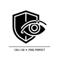 2D pixel perfect glyph style eye protection icon, isolated simple vector, silhouette illustration representing eye care. vector