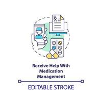 2D editable receive help with medication management thin line icon concept, isolated vector, multicolor illustration representing online therapy. vector