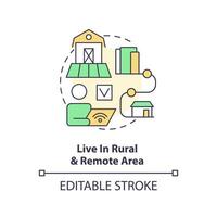 2D editable live in rural and remote area thin line icon concept, isolated vector, multicolor illustration representing online therapy. vector