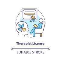 2D editable therapist license thin line icon concept, isolated vector, multicolor illustration representing online therapy. vector