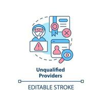 2D editable unqualified providers thin line icon concept, isolated vector, multicolor illustration representing online therapy. vector