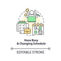 2D editable have busy and changing schedule thin line icon concept, isolated vector, multicolor illustration representing online therapy. vector