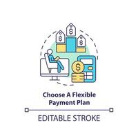 2D editable choose a flexible payment plan thin line icon concept, isolated vector, multicolor illustration representing online therapy. vector
