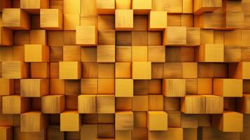 AI generated Abstract wooden 3d cubes, golden wood texture for background photo