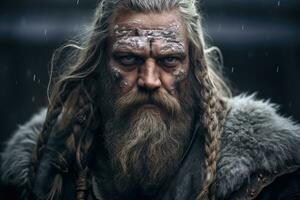ai generado retrato de un vikingo guerrero desde Escandinavia. vikingo guerra, generativo ai foto