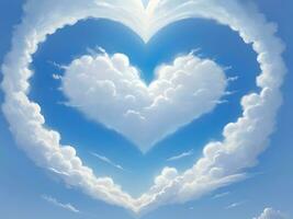 ai generado San Valentín día romance en forma de corazon nube en azul cielo, amor concepto foto