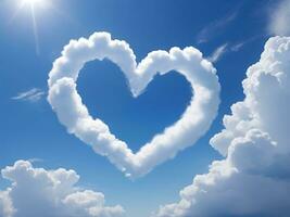 AI generated Valentine's Day Romance Heart-Shaped Cloud in Blue Sky, Love Concept photo