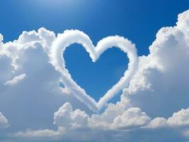 AI generated Valentine's Day Romance Heart-Shaped Cloud in Blue Sky, Love Concept photo