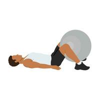 Man doing swiss ball squeezes exercise. vector