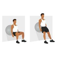 Man doing Stability or Swiss ball wall squat exercise. vector