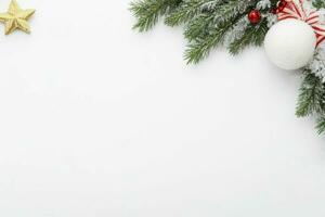 AI generated White background. Merry Christmas and New Year banner with Copy space. Pro Photo