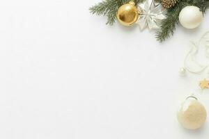 AI generated White background. Merry Christmas and New Year banner with Copy space. Pro Photo