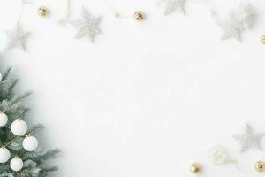 AI generated White background. Merry Christmas and New Year banner with Copy space. Pro Photo