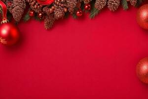 AI generated Red background. Merry Christmas and New Year banner with Copy space. Pro Photo