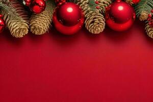 AI generated Red background. Merry Christmas and New Year banner with Copy space. Pro Photo