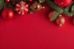 AI generated Red background. Merry Christmas and New Year banner with Copy space. Pro Photo